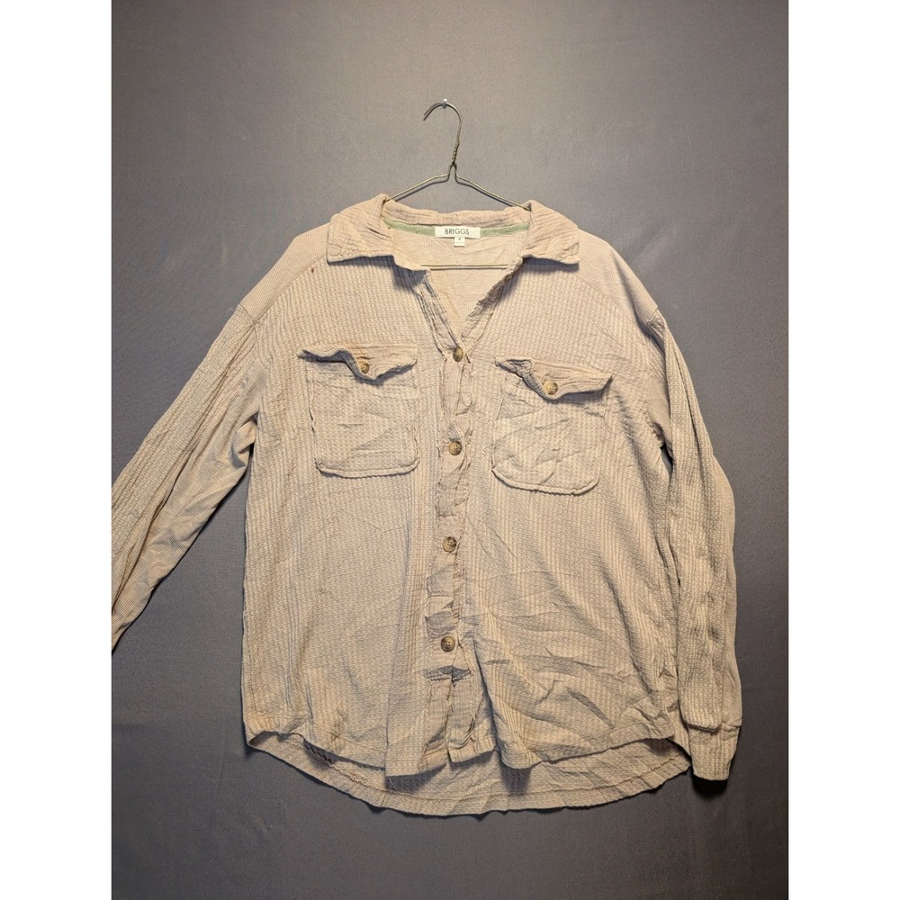 Briggs Shirt Jacket Womens M Beige Button Front Thermal Waffle Knit Cozy Boho